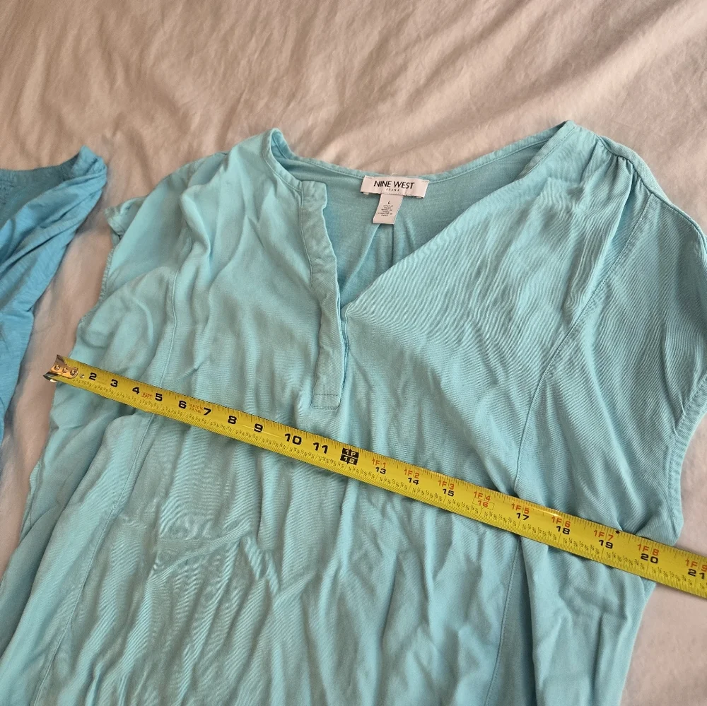 Nine West Two tops: teal blue and aqua soft blouse tops - Picture 7 of 9